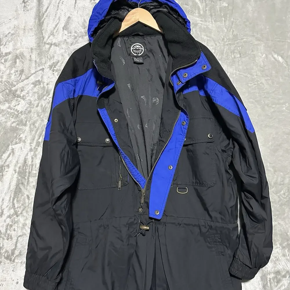 Vintage Marker Ski Jacket Mens Size XL Black Anorak Outdoors Pullover 90s W Hood